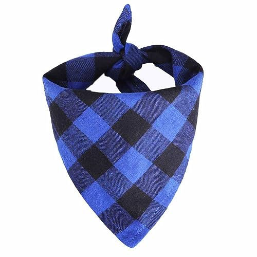 SHTGOI 2 Stück Hundehalstuch Klassisches Kariertes Halstuch Baumwolle Bandanas Einstellbares Dreieckstuch Hunde-Taschentücher Schal für Kleine Mittelgroße Hunde Katzen Haustiere Schwarz-blau M