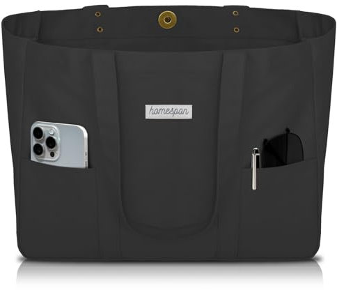 HOMESPON Canvas Tote Bag Damen Handtasche Groß Shopper Taschen Umhängetasche mit Laptop Fach (Schwarz)