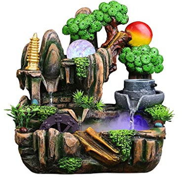 NZpost Fuente de Mesa Fuente de Mesa Retro Chino Rocalla y Agua Corriente Fuente de Escritorio Interior Atomizada Cascada Decorativa