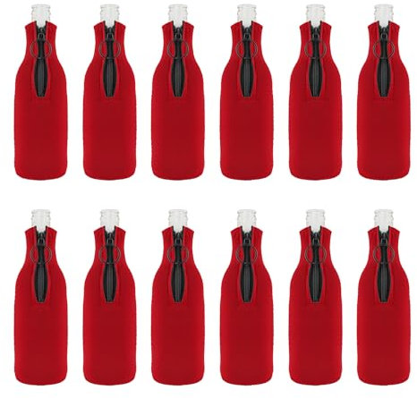Aspire 12 Pcs Neoprene Beer Bottle Cooler Sleeves, 12oz Sublimation Blank Soft Reusable Zipped-up Bottle Jacket - Red