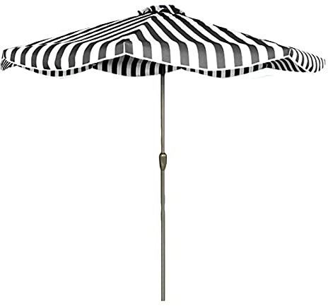 Sonnenschirm für den Außenbereich, gestreifter Markttischschirm, 2,7 m Garten-Sonnenschirm mit 8 stabilen Eisenrippen, Sonnenschutz für Terrasse, Hof, Stranddock (Farbe: Gelb + Weiß) (Schwarz + Weiß)