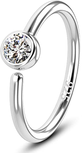 OUFER 20G Nose Hoop Ring 925 Sterling Silver Seamless Open Nose Ring Clear CZ 8 mm Helix Piercing Cartilage Earring Nose Hoop Body Piercing Jewellery