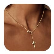 Dochais Collier Avec Croix Pour Femme,Collier En or 14 Carats,Pendentif Délicat Avec Croix Infini,Collier Ras Du Cou Simple Et Tendance Or/Argent (collier croix en or)