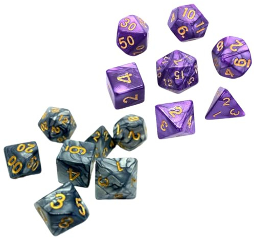 MIRKUZI Dado poliédrico y de rol, Juego de 2 dados poliédricos (14 piezas) Juego de dados DND para mazmorras y dragones juego de mesa fiesta familiar (púrpura, gris)