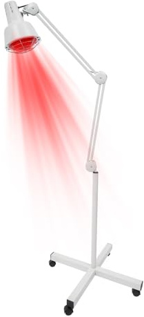 DHQCQL röd lampa infraröd lampa, 275 W 360° röd lju värmelampa med bas och 4 antal universella hjul, 0–90 °C temperatur justerbar bärbart hemmabruk med infrarött ljus