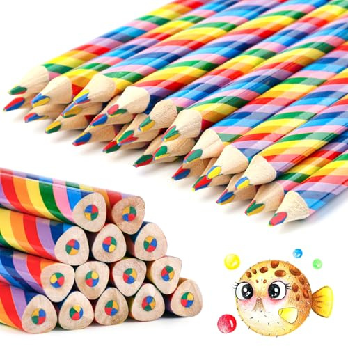 24 stycken regnbågsfärgpennor barn, triangulära färgpennor set för barn teckning pencil, 4 i 1 färger regnbågspennor, barnfärgpennor, flerfärgade pennor för ritning, färgning, skissa