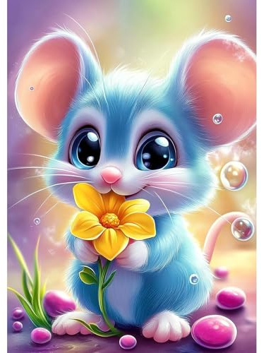 NEWENMO Cartoon Animals Diamond Painting per Adulti,Carino Topolino Blu Pittura Diamante Kit Completo,5D Diamond Art Kits,Fai Da Te Diamant Painting Set,Dipinti Decorazioni per Domestiche 30x40cm