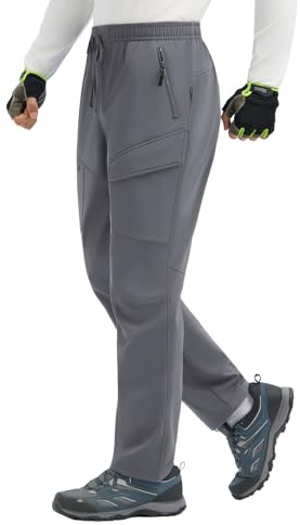 baleaf Wanderhose Herren Thermohose Softshellhose Wasserabweisend Cargohose Outdoorhose Trekkinghose Skihose MTB Hose Lang Fahrradhose Winter Grau L