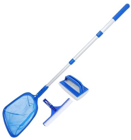 TIEOAXFT Kit de Nettoyage de Piscine, Poteau, Filet Gonflable et Brosse, kit de Nettoyage d'écumoire à Feuilles en Nylon