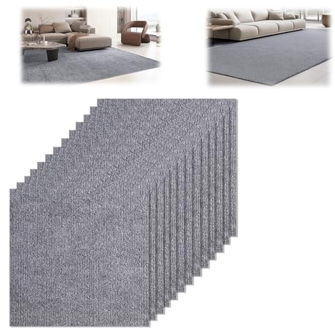 Yoedge Teppichfliesen - 12 Stück Teppichfliesen Selbstklebend, 30x30cm Teppich Fliesen, Teppich Selbstklebend Rutschfest und Langlebig Schneidbar, Für Büro- / Familienboden Geeignet