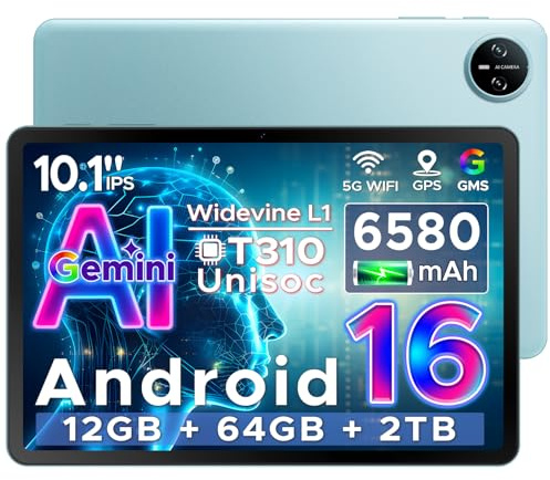 DOOGEE Tab A9 Tablet 10 Zoll Android 16, 12GB RAM+64GB ROM(TF 2TB) Gaming Tablet, Gemini AI, 6580mAh, Unisoc T310, Dual Speaker, 5G WiFi, 8MP Kamera, Bluetooth 5.0, Face ID, 3.5mm Kopfhöreranschluss