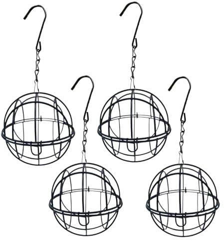 Lot de 4 mangeoires pour oiseaux pour l'extérieur - Décoration de jardin sphérique en métal - Distributeur automatique de nourriture avec chaîne - Pour jardin, terrasse, balcon, rebord de fenêtre