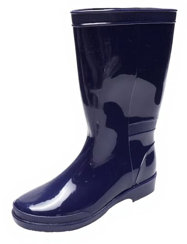 JOMIX Stivali da Pioggia Donna Gomma Impermeabili Antiscivolo Alti Scarpe da Giardino Comode Pulire e Resistenti Stivaletti Galosce per Outdoor Lavoro Pesca (WRB255105, Navy, 40 EU)