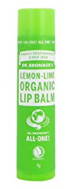 Dr. Bronner's Citron & Lime läppbalsam utan syntetiska ingredienser och ekologiska oljor för läppar, torra händer, nagelband och sprucken haka, certifierad rättvis märke, 4 g bar