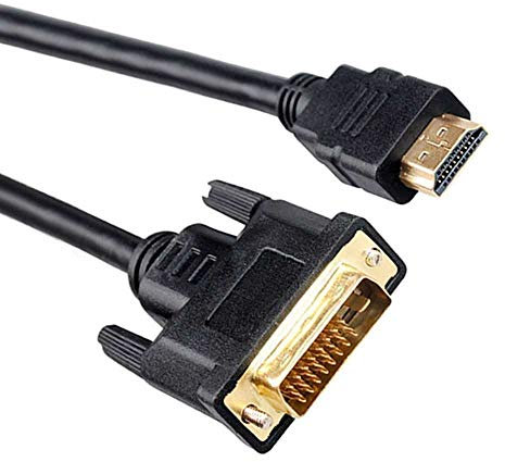 OcioDual Cable de HDTV a DVI 24+1 Adaptador Macho 2m Conectores Dorados Video Digital para Monitor Proyector Convertidor Negro