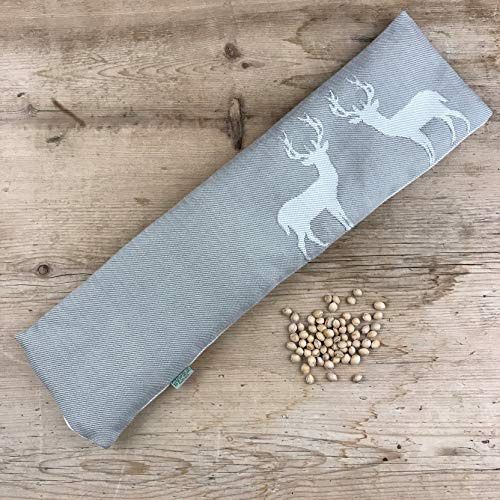 Gaidra Cuscino Benessere con NOCCIOLI di Ciliegia sfoderabile - Jacquard in 100% Cotone - 51 x 14 cm - qualitá Artigianale dall' Alto Adige - Stile Tirolese Cervi - Beige Doubleface
