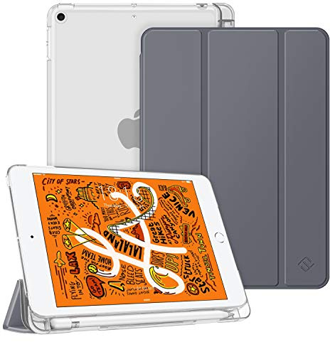 FINTIE Custodia con Apple Pencil Holder per iPad Mini 5 2019 - Sottile Leggero Semi-Trasparente Back Cover Case Protettiva con Auto Svegliati/Sonno per iPad Mini 2019 7,9 Pollici, Grigio Siderale