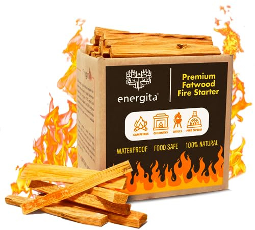 ENERGITA Premium Fatwood Astillas de Madera para Encender Fuego | 100% Todo Natural | Encendedores de Fuego para Chimenea | Seguros y Fáciles de Usar | 10 LB