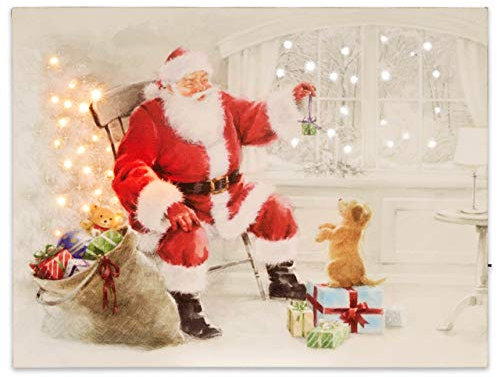 Nexos Trading LED Wandbild Beleuchtung 30x40 cm Bescherung Weihnachtsmann Fotodruck Kunstdruck Leuchtbild Weihnachten Batterie Effekt-LED Nikolaus Xmas