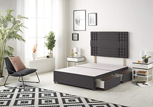 Bed Centre Flexby Divan Bed Base With 2 Drawers And Headboard Available in 3ft, 4ft, 4ft6, 5ft, 6ft, Fabric (Black Plush Fabric, 4FT Small Double)
