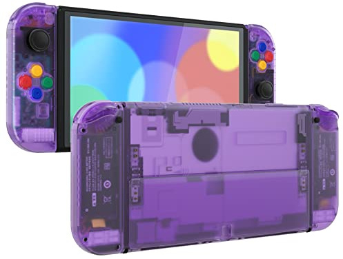 eXtremeRate Coque Complète de Remplacement avec Bouton pour Nintendo Switch OLED, Coque avec Bouton Personnalisé pour Nintendo Switch OLED, Violet Transparent