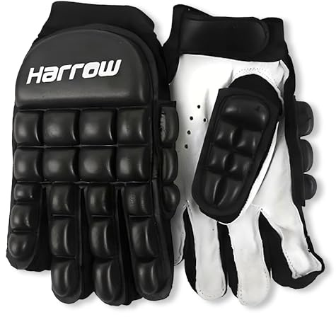 Harrow Double Down Flexible Field Hockey Gloves, Lightweight Padded Hockey Gloves, High Density Foam Protection, Breathable Palm Grip, Protective Gloves for Indoor and Outdoor - XS Black