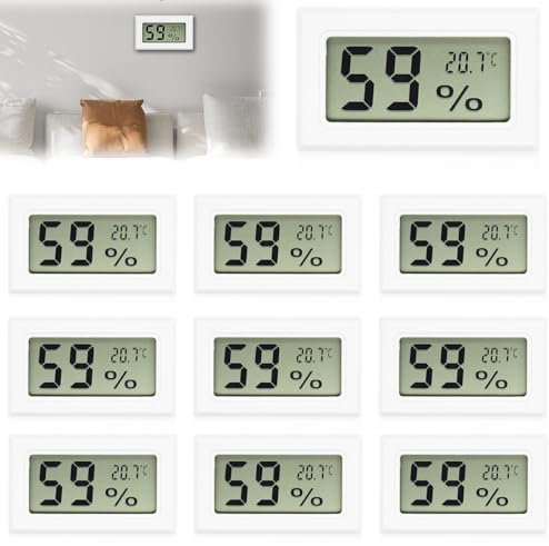 10 Stück Mini Digital Thermometer Hygrometer, 2in1 LCD Thermometer & Hygrometer Thermometer Innen Mini Digital Thermometer Hygrometer für zu Hause oder im Büro, Autos, Raumklima Kontrolle, Weiß