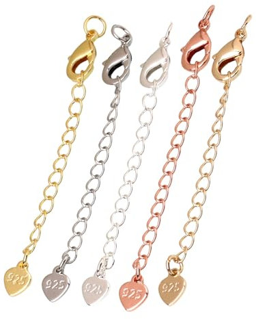AORHOFJ 5pcs Extensiones de Collar de Plata de Ley con Cierres de Pinza de Langosta para Hacer Joyas ，cadena extension collar