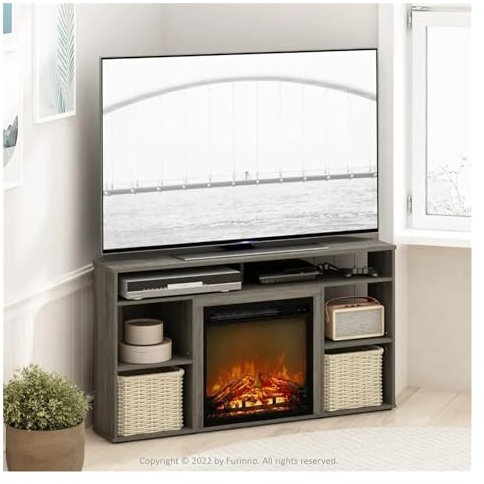 Meuble TV avec insert de feu électrique Meuble TV avec cheminée for TV, Console multimédia de divertissement moderne, grand rangement, meuble TV flottant Centre de divertissement avec cheminée moderne
