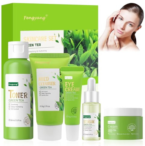 Fengyang® 5 Piezas Set de Limpiador Facial e Hidratante, Kit Hidratante para el Cuidado de La Piel, Limpieza de La Piel, Kit de Cuidado de La Piel para Mujeres (5set)