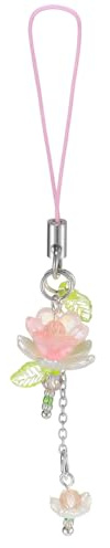 Agromusk Pink Flower Phone Charms,Cute Beaded Lotus Flower Phone Strap Handmade Decor for Women Y2K Accessories Keychain Bag Pendant Gift (Light pink)