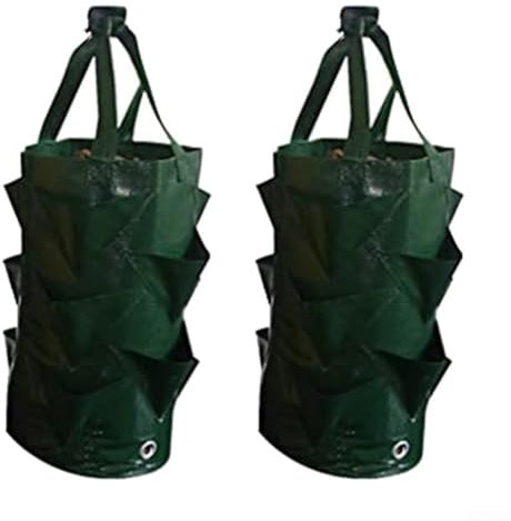 Sacchetti per piantare fragole, confezione da 2 sacchetti per piante di fragole da appendere, con manico, contenitori per piantare fragole per giardino