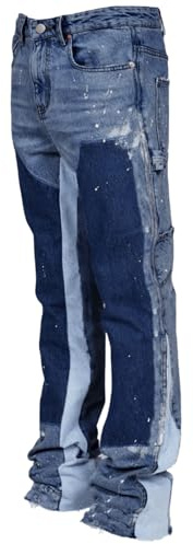 Angel ZYJ Jeans Baggy da Uomo Y2K Microflare- Pantaloni Streetwear con Stampa Tasche Patchwork, Denim Irresistibile per Stile Hip Hop e Cowboy (IT, Testo, XL, Regular, Regular, Azzurro)