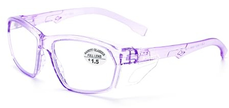 ProtectX Stylish Anti-Fog & Scratch-Resistant Safety Glasses With Readers, UV Protection Goggles, Anti-Impact Lightweight Glasses for Men＆Women Lilac Reading Full Lens 1.5