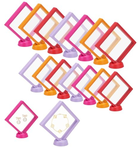 Zoyiancy 16 stycken 3D-svävande ram, myntflytande ram display hållare, transparent flytande ram med stativ för AA-medaljong, smycken (färg)