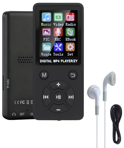 Ouitble Lecteur Mp3 / Lecteur MP4 64 Go Bluetooth 5.0 HiFi Mp3 Music Player, écran LCD de 1,8 Pouce avec Haut-Parleur de la Vidéo de Livre électronique (Noir)