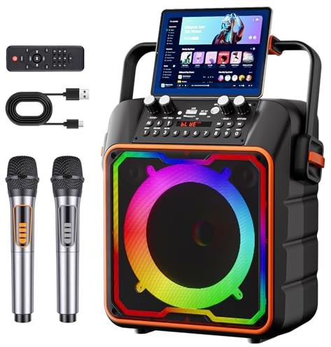 Glovios Karaoke con 2 Micrófonos Inalambricos para Adulto y Niño Altavoz de Karaoke Bluetooth Portátil con Luces LED para Fiestas