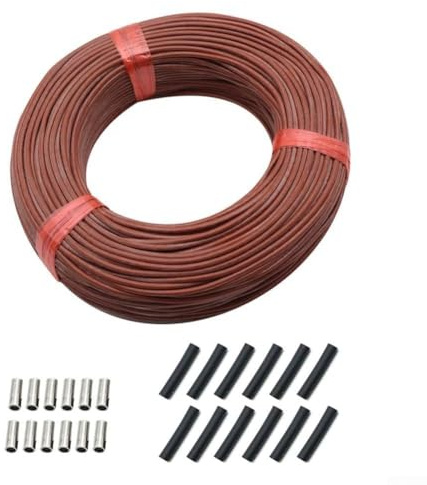 Gdfnmogo Câble de chauffage au sol en fibre de carbone 12 K avec résistance de 33 Ω/m pour systèmes de chauffage au sol intérieur, isolation en caoutchouc de silicone, limite de 200 °C (60 m)