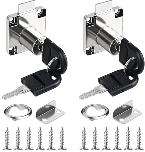 2 Pièces 22mm Serrure de Tiroir de Bureau, Serrure Meuble avec Clés, Verrou Placard pour Trous de Montage Standard de 16 mm Diamètre, Verrou de Meuble Adaptées Aux Placards, Tiroirs et Bureaux