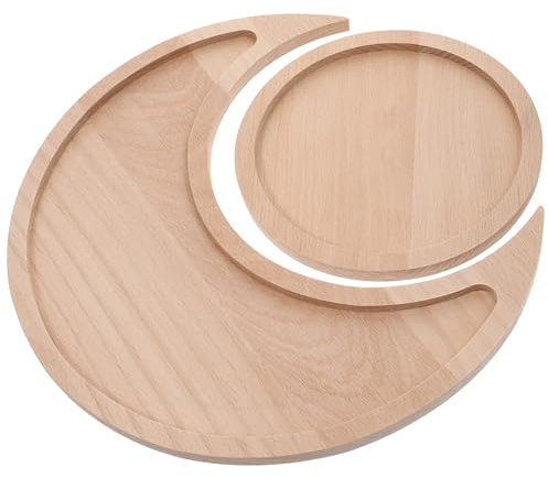 MUCKLILY Plateaux de Bijoux en Bois Massif Forme Lune et Soleil 2pcs pour Exposition de Pierres Précieuses et Rangement Facile à Transporter Décor Intérieur Créatif