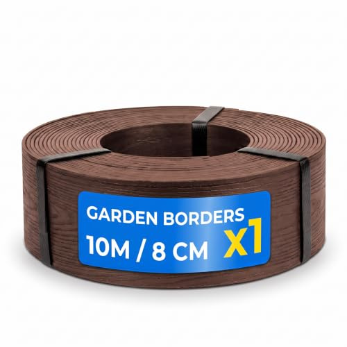 Borde Flexible Aspecto Madera DOJA Barcelona - 8cm x 10m - Marrón - Bordura Jardin Exterior, Flexibilidad y Resistencia UV, Bordadura Fácil de Cortar, Delimitar Cesped, Borde Jardin Exterior