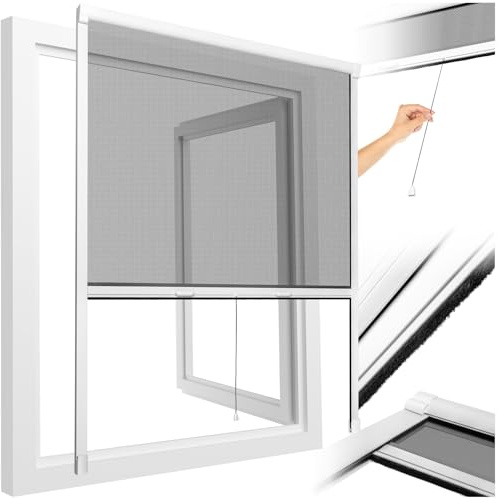 tectake® Moustiquaire fenetre plissé Moustiquaire Enroulable Cadre Aluminium 110x160cm Filet Anti Moustique Résistante aux intempéries & aux UV idéal Chambre Enfant Salon Chambre Bebe Entrée Maison