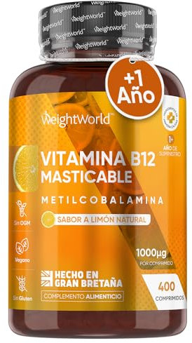 Vitamina B12 Metilcobalamina 1000 mcg, 400 Compresse Masticabili Vegane (Per 13+ Mesi), La Vitamina B12 Contribuisce alla Normale Funzione del Sistema Immunitario (EFSA), Gusto Limone, Senza Glutine