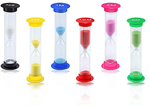 6 Stück Sanduhr-Timer, Sanduhren Buntes Sanduhren Set Sanduhren Eieruhren -Timer 30 Sekunden/1 Minute/2 Minuten/3 Minuten/5 Minuten/10 Minuten für das Homeoffice im Klassenzimmer (6 Farben)