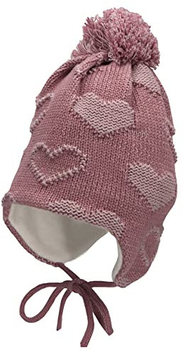 Sterntaler Baby Mädchen Mütze Baby GOTS Bommelmütze Herzchen Mütze - Mütze Baby, Kappe Kinder - aus Baumwolle mit Bindeband - lila, 39