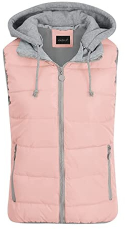 YOUTHUP Women's Quilted Gilet with Hood Thick Casual Body Warmer Full Zip Sleeveless Jacket, Pink, XL