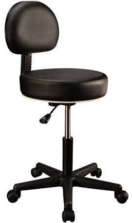 Master Massage Backrest rullpall, snurrpall med ryggstöd, justerbar höjd för praktik-svart