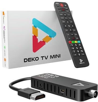 DEKO TV Mini Decodeur TNT HD pour TV - Boitier TNT DVB-T2 HEVC - Stick HDMI USB - Main 10 Bit - USB WiFi Multimédia PVR [2in1 télécommande]