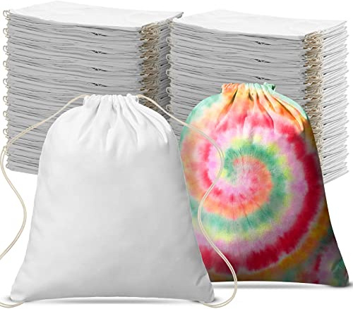 Saintrygo 48 Pcs Tie Dye Cotton Drawstring Bags Bulk, 14x16