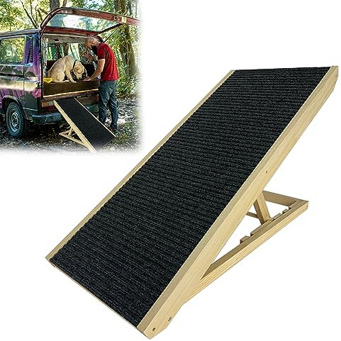 YRHome Klappbar Hunderampe Holz 100x40x60cm Hundetreppe für große Katzen und Hunde Anti-rutsch Hundeeinstiegshilfe für Bett Sofa oder Auto Haustiertreppe Bis 100kg Tragbare Tierrampe höhenverstellbar